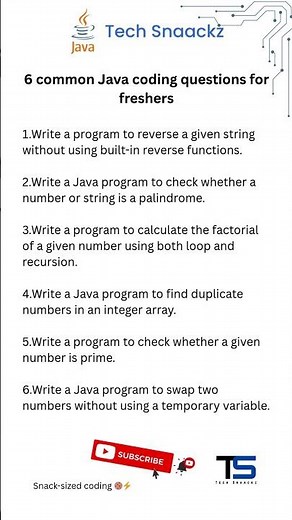 Java Interview Coding Questions for Beginners 🚀for 2026 | TechSnaackz | #shorts