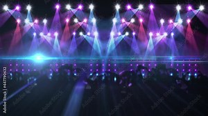 Animation of people dancing in club music venue with blue light moving over glowing spotlights