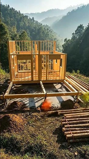 build a custom wooden house from scratch in the mountains #wood #tinyhouse #cabinadventure
