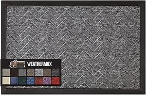 GORILLA GRIP 100% Waterproof All-Season WeatherMAX Doormat US Designed Natural Rubber, Stain and Fade Resistant, Low Profile Indoor Outdoor Door Mats, Easy Clean Patio Mat, 29x17, Steel Chevron