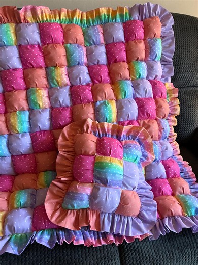 Rainbow Dots Puff Quilt, Baby Quilt Set, Pillow/quilt Set - Etsy