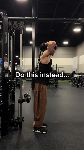 Swap DB extension for cable overhead triceps better stretch, better gains💪 #shorts #gymtips #tricep