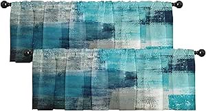 Emvency 2 Pack Valances Window Treatments Turquoise Abstract Modern Art Blackout Drapes Adjustable Curtain for Windows Living Room Kitchen Over Sink 52x12 Rod Pocket Valances