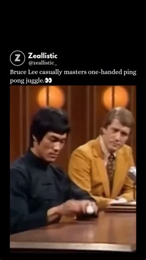 Zeallistic on Instagram: "The post features a 15-second clip from Bruce Lee's 1971 interview on The Pierre Berton Show, where he juggles a table tennis ball one-handed while seated, showcasing his extraordinary dexterity. This authentic footage, rediscovered and shared without caption, has amassed over 2 million views in under 24 hours, with replies split between admiration for Lee's skills and suspicions of AI generation due to its fluid realism. The viral debate underscores how advancements in