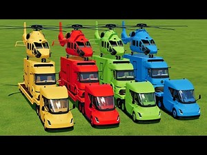 TRANSPORTING CARS, TRUCKS AND HELICOPTERS WITH TESLA SEMI TRUCKS - Farming Simulator 22