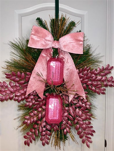 Handmade Pink & Gold Christmas Wreath – Velvet Bow Holiday Decor - Etsy