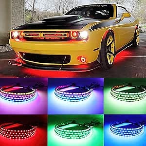 6Pcs Underglow Neon Strip Lights, Multicolor Chasing Led Lights Music & Sound Modes, Waterproof 12V Underglow Light Kit for Cars Trucks SUVs with APP & Wireless Control