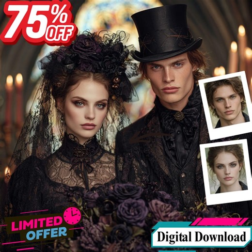 Custom Gothic Wedding Portrait From Photo, Dark Victorian Couple Art, Gothic Bride and Groom Wall Art, Romantic Black Wedding Printable - Etsy UK