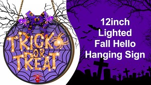 Watch 12 Inch Lighted Halloween Trick or Treat Sign Wreath on Amazon Live