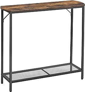 Console Table, Narrow 2-Tier Entryway Table with Storage Shelf, 29.5" Thin Sofa Table, Side Table, Industrial Couch Table, for Hallway, Living Room, Bedroom, Rustic Brown UFG02XG01