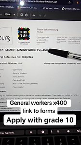 Job's that requires Grade 10 General Worker Vacancies (x400) Position: General Worker Closing Date: 16 February 2026 Salary: Approximately R10,616.38 per month (excluding benefits)💚🔌 | Government Job's