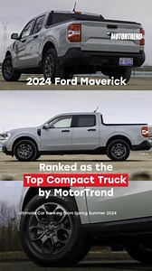 2.9K reactions · 221 shares | The 2024 Ford Maverick is ranked as the Top Compact Truck in MotorTrend’s Ultimate Car Ranking. The Maverick succeeds as a compact, affordable option for those who don't need a pickup that tows huge loads, but offers the fuel economy of a hybrid compact SUV and handling of a tall hatchback. #Ford #FordMaverick | MotorTrend | Facebook