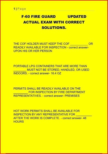 F60 Fire Guard Updated Actual Exam With Correct Solutions105 video