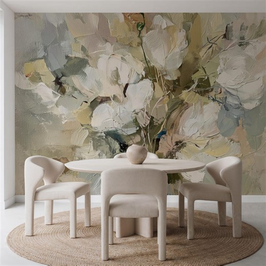 Abstract Flowers Printable Wallpaper - Large Wall Art Mural - Spring Decor Oversized Oil Textured 199 - Etsy