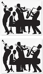 Beistle 2 Piece 20's Jazz Band Wall Backdrops for Music Theme Party Mardi Gras Decorations, Celebrating with You Since 1900, 5' x 6', Black/White