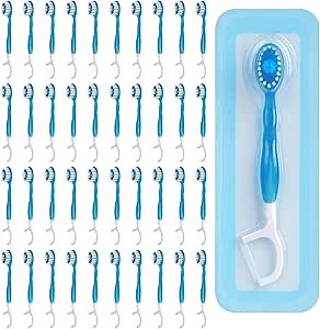 40 Count Disposable Mini Travel Toothbrushes Individually Wrapped, 5 in 1 Pre-Pasted Mini-Brush+Floss+Pick+Tongue Scraper, On The Go Toothbrush with Freshening Bead, Coolmint