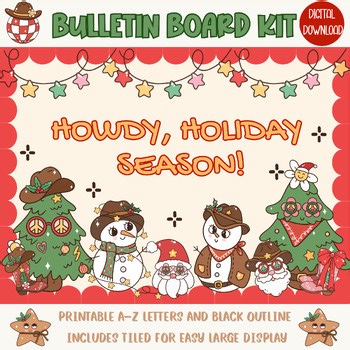 Howdy Holiday Groovy Western Bulletin Board Letters | Cowboy Snowman Display