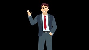 Download Businessman cartoon characters shows ok sign with finger 4k alpha channel for free