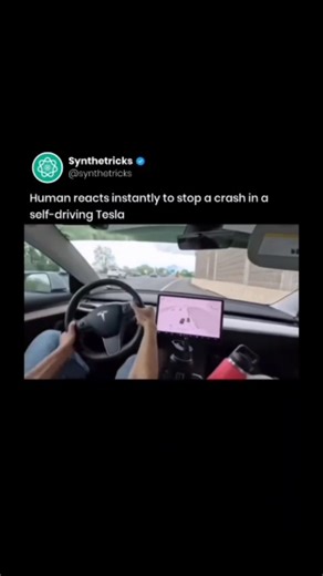 AI Tools & News | Artificial Intelligence (AI) on Instagram: "⚠️🚗 A Tesla on Full Self-Driving suddenly faced danger, and the AI didn’t react. In a critical moment, human instinct took over and prevented what could have been a serious crash. This real-world moment shows how AI, self-driving cars, and human judgment still intersect in unexpected ways. It raises a bigger question: Can we fully trust self-driving AI, or will humans always need to stay alert? Watch closely. What are your thoughts o