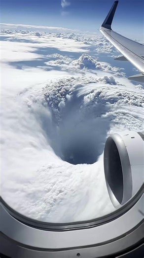 Not a hurricane, but a twisting cloud hole viewed from a commercial flight ✈️ A massive rotating opening in the cloud layer, slowly spiraling and revealing incredible depth from above. Calm, eerie, and powerful. #hurricane #cyclone #storm #clouds #rotation #atmosphere #weather #aviation #flight #sky #earth #phenomenon #fromabove #fblifestyle #Earthimpacts #openartai This video was created using AI for visual storytelling purposes. | Earth Impacts