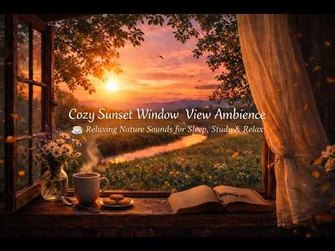 Cozy Sunset Window Ambience 🌅☕ Relaxing Nature Sounds for Sleep, Study & Relax