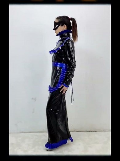 PVC Long French Maid Dress Cosplay Women puff Sleeves Maxi Dresses With Apron