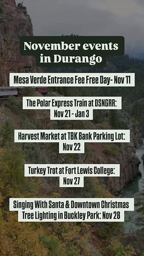 November’s here, and Durango is ready for it! 🍂 #durangocolorado #durango #colorado #thingstodo #visitcolorado #visitdurango #durangoco #sanjuanmountains #events | Durango.com