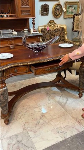 Renaissance Style Desk with Marble Legs | Antique Library Office Furniture