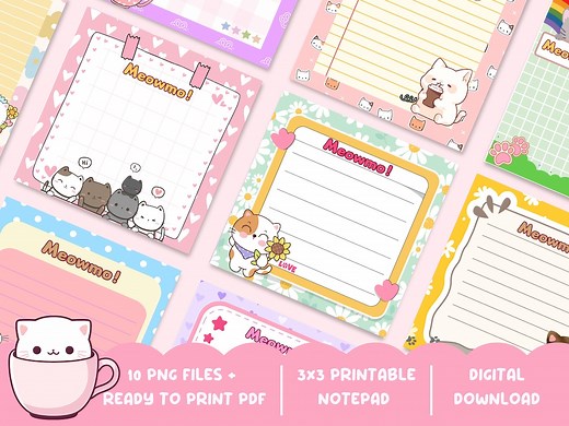 Cute Cat Themed Notepad | 3x3 Printable Sticky Note (PNG   PDF) - Etsy