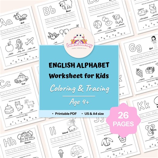 Alphabet Tracing Worksheets Printable PDF for Kids 4+ | Uppercase & Lowercase ABC, Preschool Activity Book - Etsy