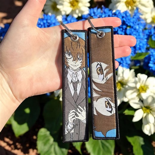 Anime Embroidered Keychain - Double Sided Jet Tag - Etsy
