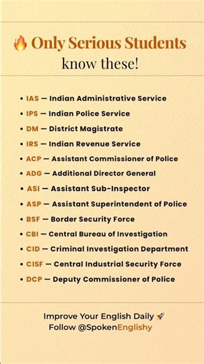 Important Government Service Full Forms ⚡️#ias #ips #irs #upsc #shorts