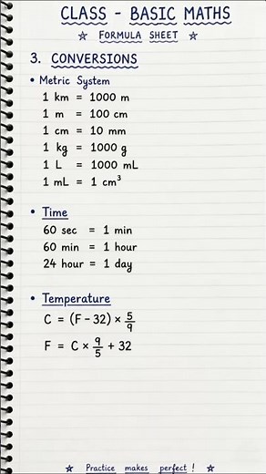 Basic Maths Conversions Formula Sheet ✅ #viral #education #trending #maths