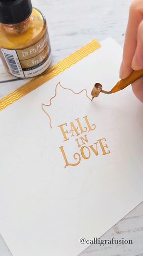 Fall lettering using a fluid writer pen 🍁 🎨Ink: Dr. Ph. Martin's Iridescent 11R Copper plate color 📝 Paper: Canson Watercolor paper cold press 300g 🖌Pen: King art company Fine line painting pen/fluid writer pen #Lettering #handlettering #fallart #calligraphyart | Yoshiko Dailidenas