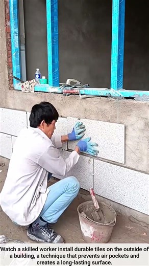 The process of tiling a building's exterior wall