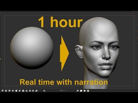 Female head from sphere in Zbrush How to model and draw a female head with live narration