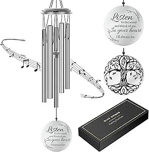 Sympathy Wind Chimes for Loss of Loved One, Memorial Windchimes for Lost Father Mother, Remembrance Bereavement Gift, in Memory of Dad Mom Metal Funeral Decor for Garden Outdoor (39“ Silver)