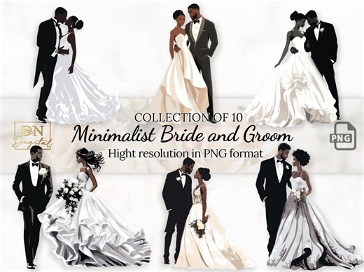 10 Minimalist Bride and Groom Clipart Collection With Free Commercial License • Bride and Groom Ilustrations • Wedding Day Clipart