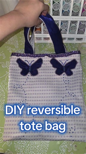DIY reversible tote bag #diy #totebag #sewing #sewingideas #sewingtutorial #butterfly #rhinestones