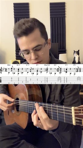 Bass line and chords over Rhythm Changes in Bb #jazz #jazzguitar #bassline #learnguitar #guitartabs