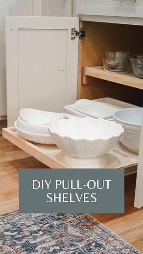 Crystel DIY & Design on Instagram: "DIY Kitchen Cabinet Pull-Out Shelves | Easy Home Upgrade Transform your kitchen with this easy DIY project! Learn how to build and install your own custom pull-out shelves to maximize storage and improve accessibility in your cabinets. Full tutorial on my blog, see link in bio. #DIY #HomeImprovement #KitchenMakeover #KitchenOrganization #CabinetStorage #DIYProject #Woodworking #PullOutShelves #DIYDecor #BeforeAndAfter #HomeRenovation #Woodwork #KitchenHacks #M