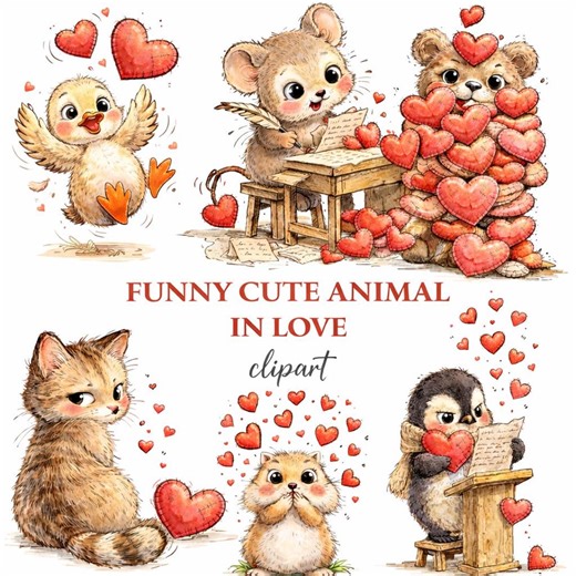 Animals Valentine Day Clipart: Animal Whimsical Graphics (digital Download - 21 Pngs) - Etsy