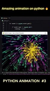 Python Visuals Day 3 | Cinematic Fireworks Animation | Python & Pygame
