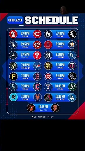 Major league baseball schedule of games August 29 ￼