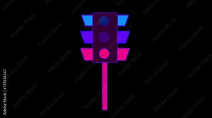 Animation of Traffic Light on black background. Traffic light icon lamp. Traffic light direction regulate safety symbol. Transportation control warning, Traffic control light signal animation.