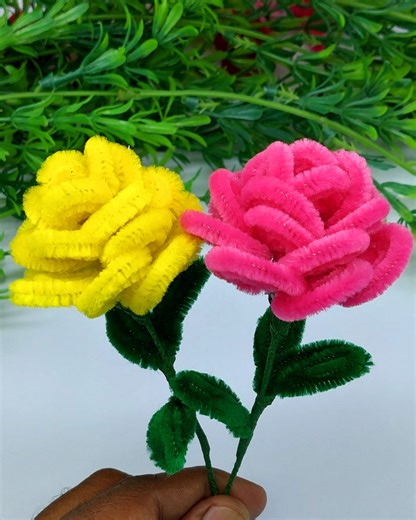 174K views · 2.1K reactions | Most beautiful rose flower making very easy instruction step by step at home - Room decorating ideas with pipe cleaner stick rose flower #flowers #handmade #rose #decor | Origami Art & Crafts | Facebook