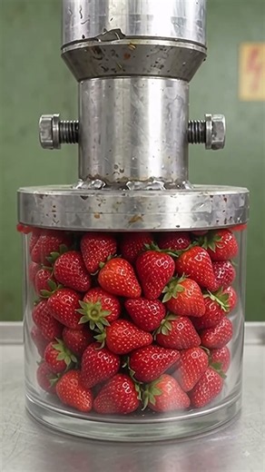 🍓😍 Hydraulic Press + Strawberry = Super Satisfying ASMR! #fruitcrushing #asmr #ai