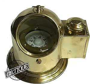 Nautical Compass Maritime Oil Lamp Gimbaled Binnacle Kompass. Shiny Brass Steampunk Ornaments.