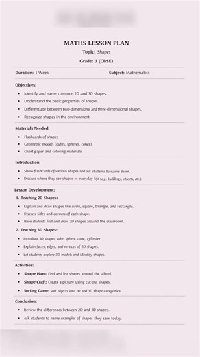 Maths Made Easy: Shapes Lesson Plan 🟦🔺 #LessonPlan #MathsTeaching #BEdLife #TeachingShorts