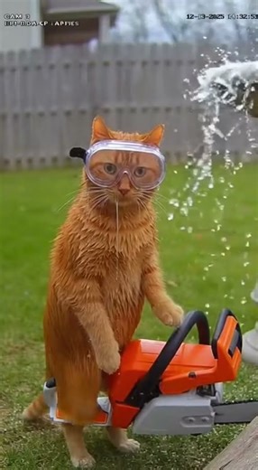 Cat's Chainsaw EXPLODES Bird Bath!
